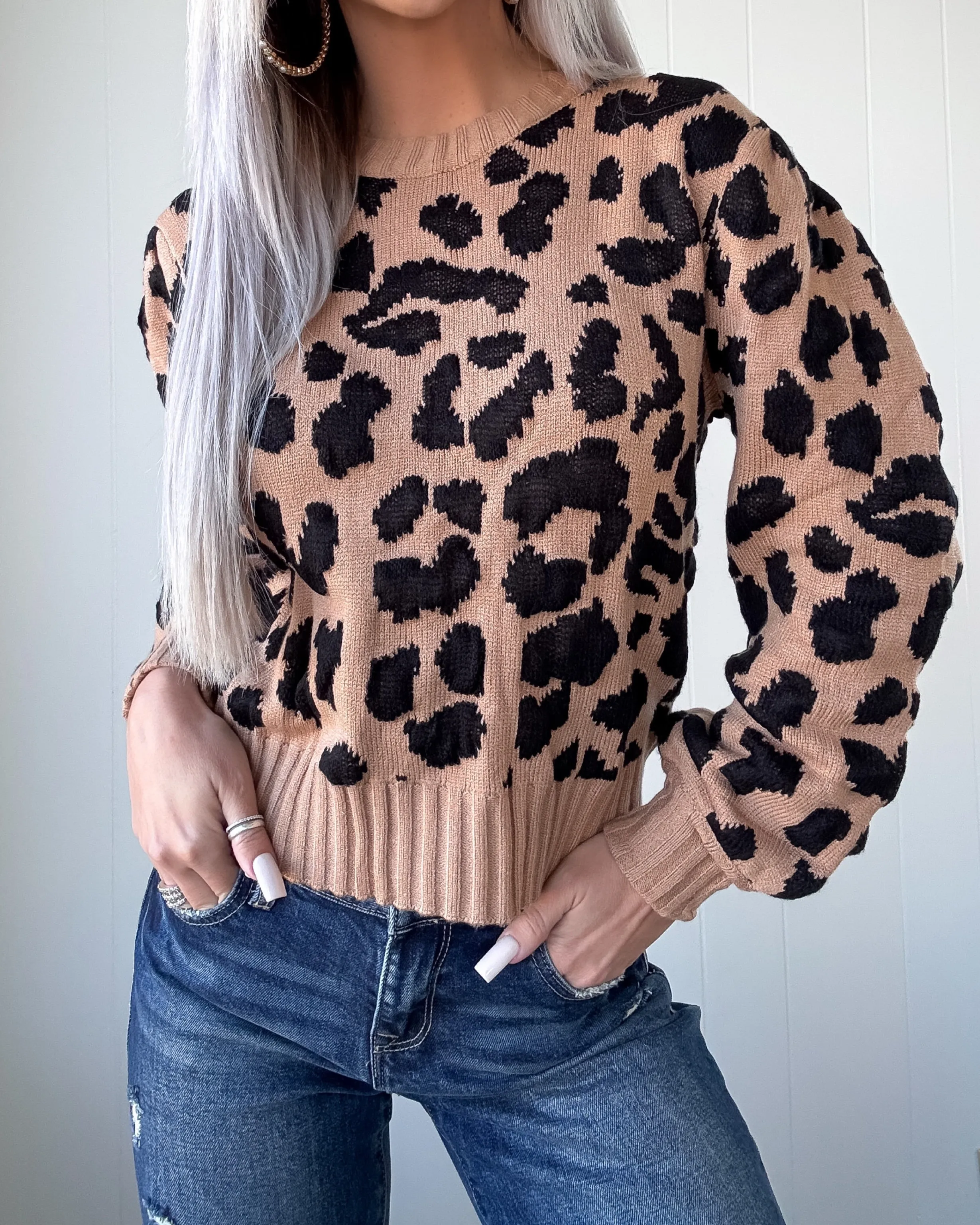 Charmed & Chic Leopard Sweater - Taupe/Black