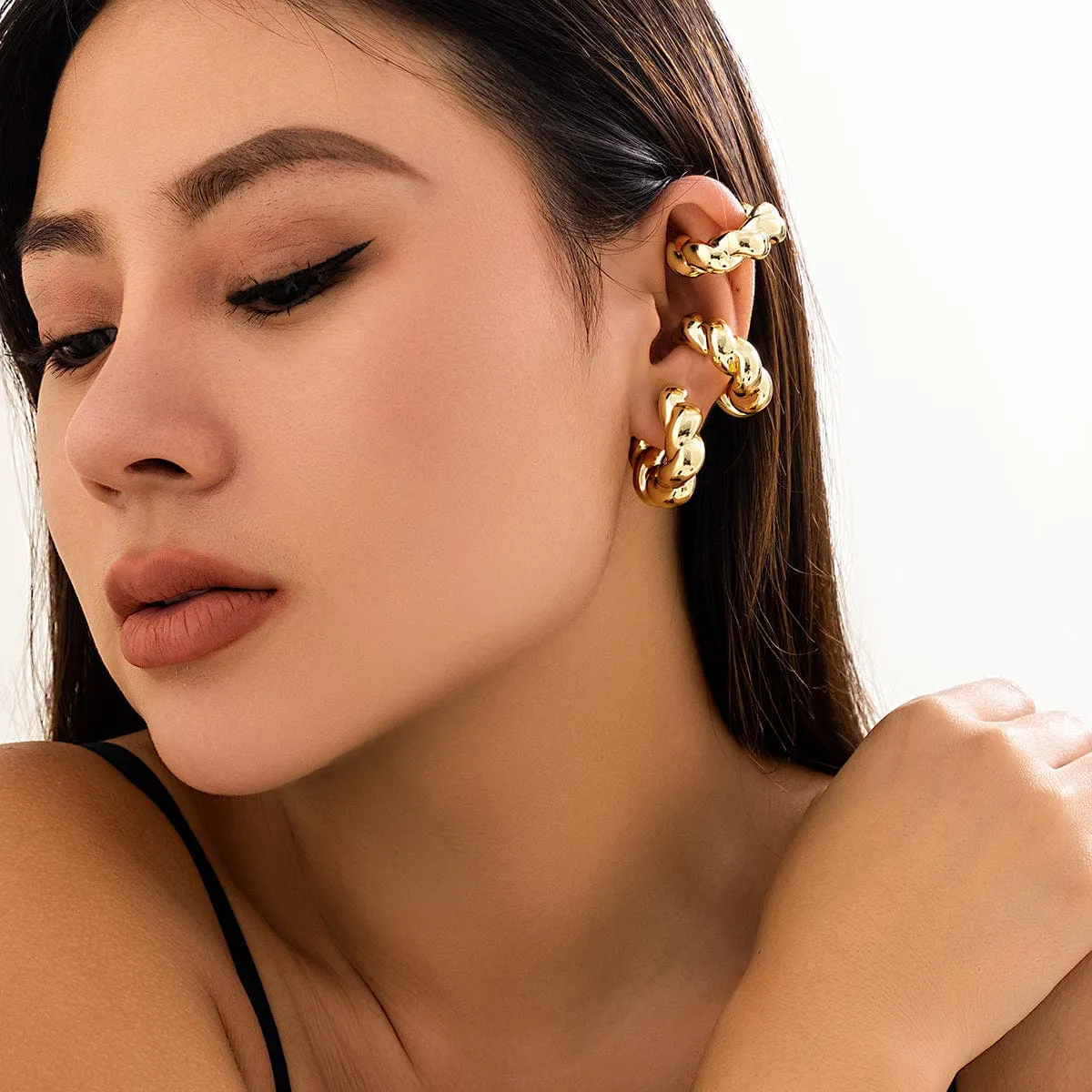 Chic Gold Silver Plated Twisted Ear Cuff Earrings