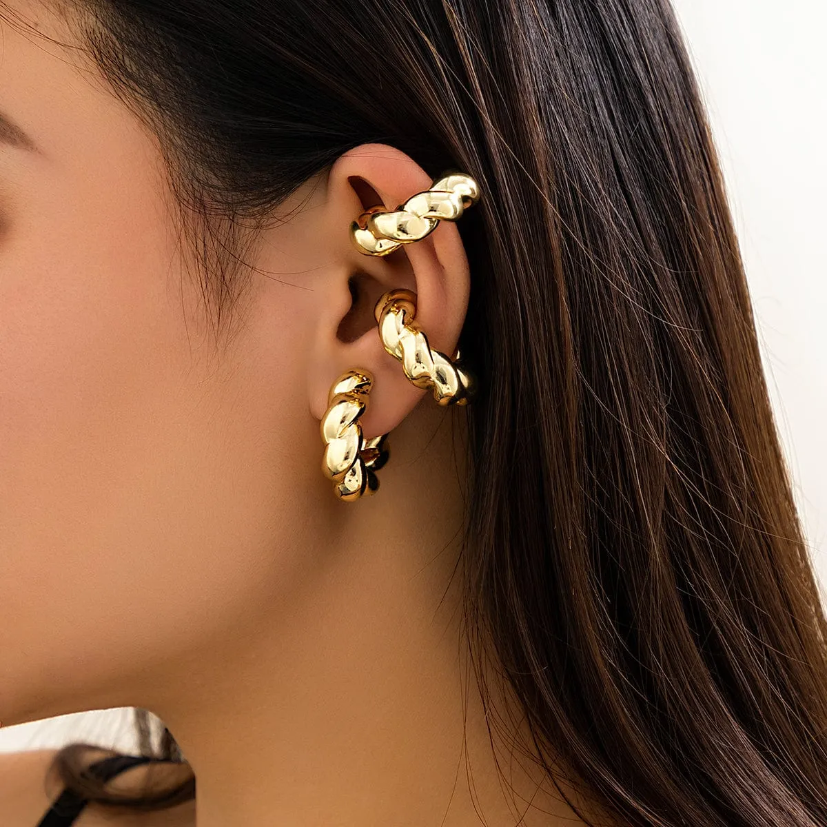 Chic Gold Silver Plated Twisted Ear Cuff Earrings