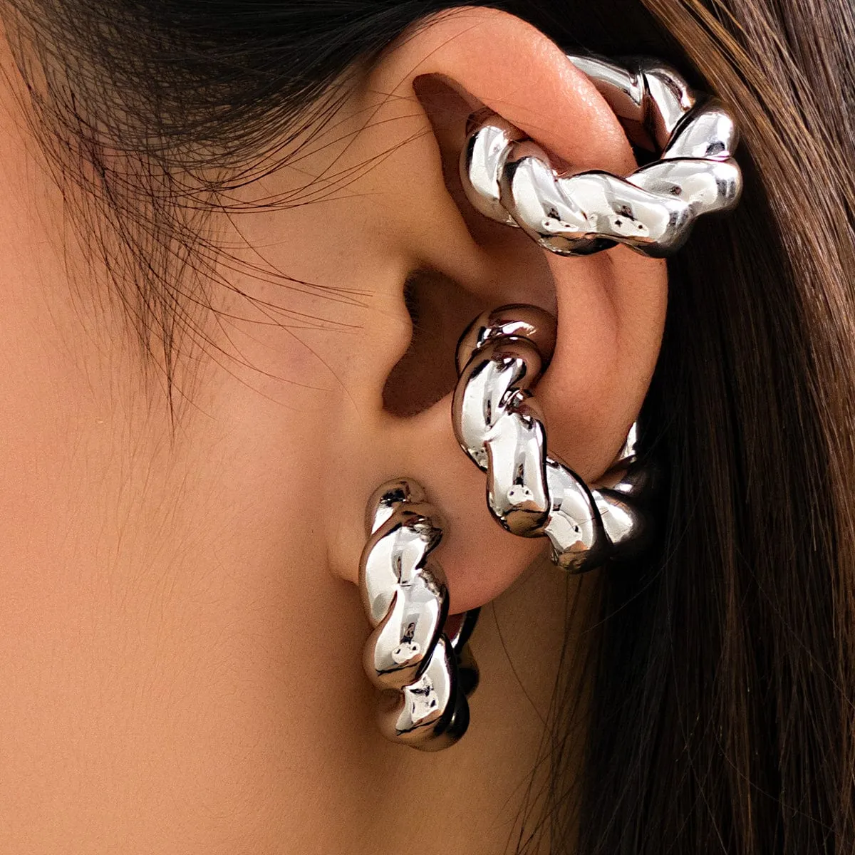 Chic Gold Silver Plated Twisted Ear Cuff Earrings