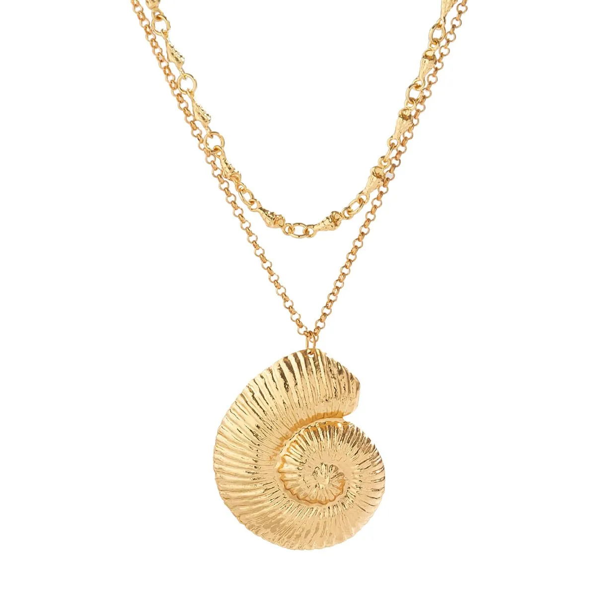 Chic Layered Chunky Conch Shell Pendant Chain Necklace Set