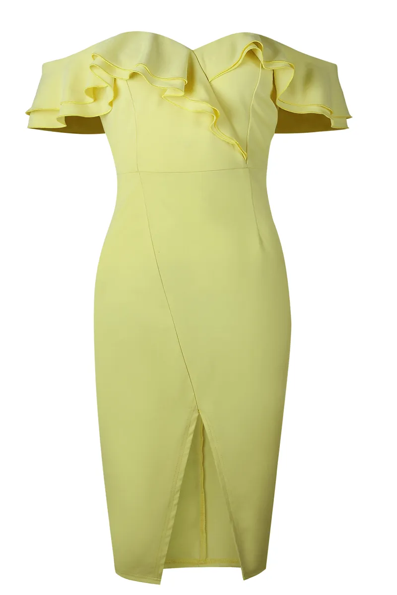 Chic Party Double Ruffle Design Yellow Dress
