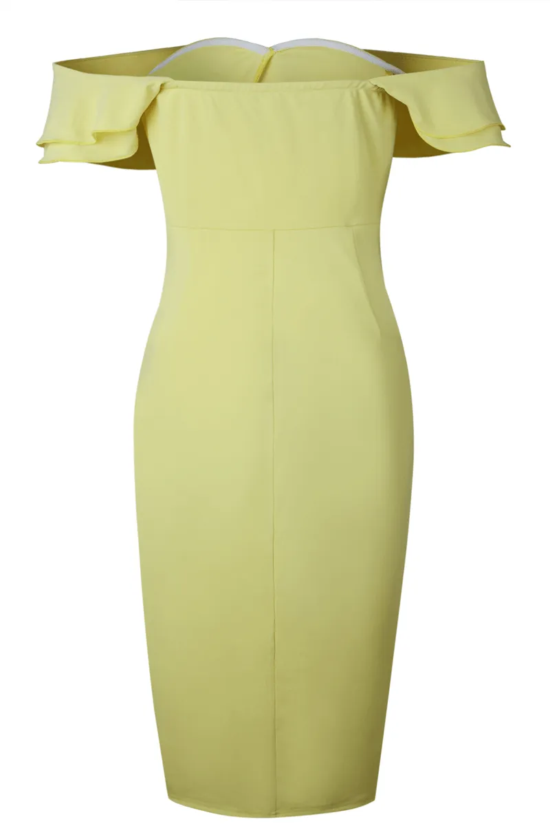 Chic Party Double Ruffle Design Yellow Dress