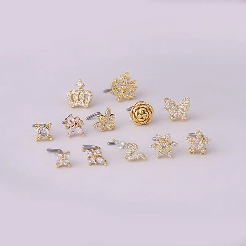 Chic Rhinestone Inlaid Surgical Steel Nose Piercing Nose Stud