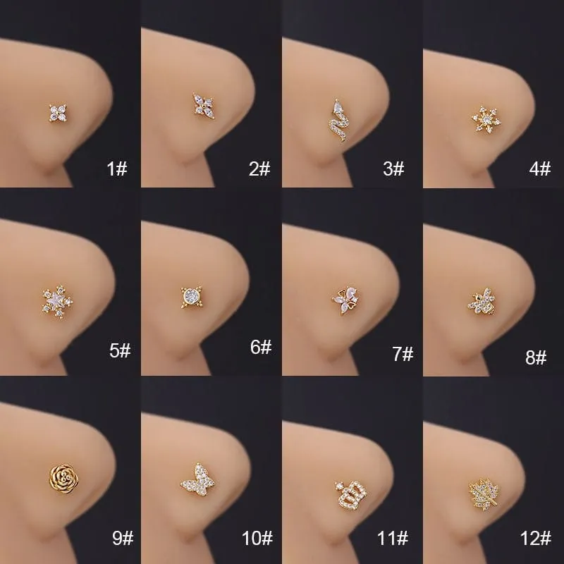 Chic Rhinestone Inlaid Surgical Steel Nose Piercing Nose Stud
