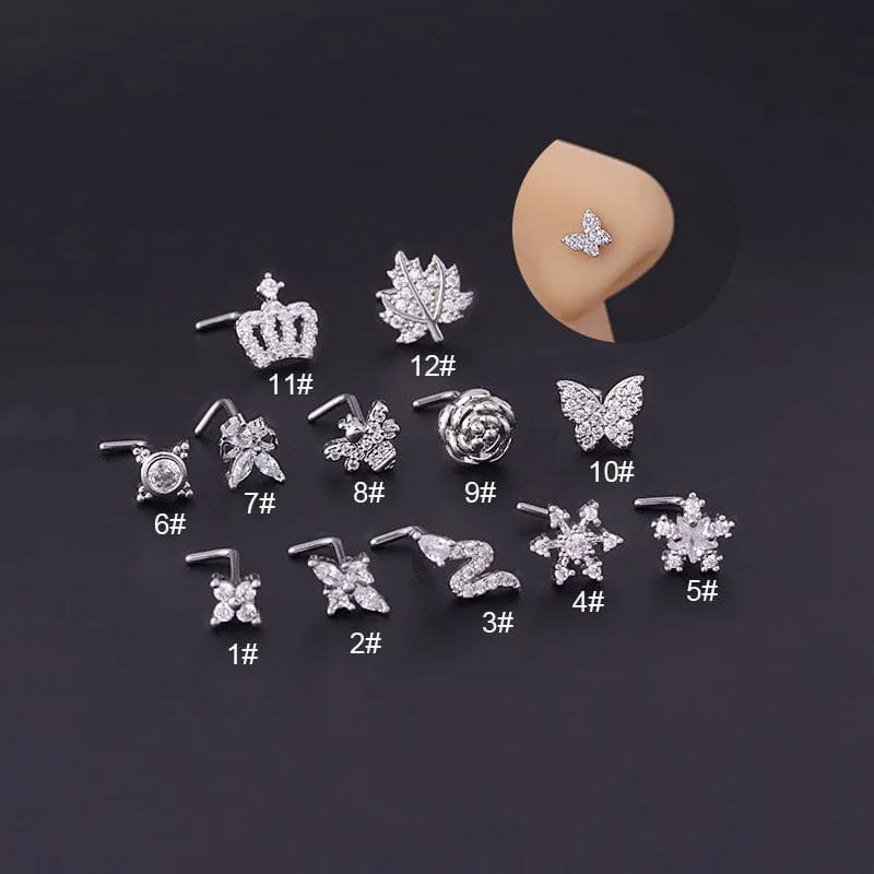 Chic Rhinestone Inlaid Surgical Steel Nose Piercing Nose Stud