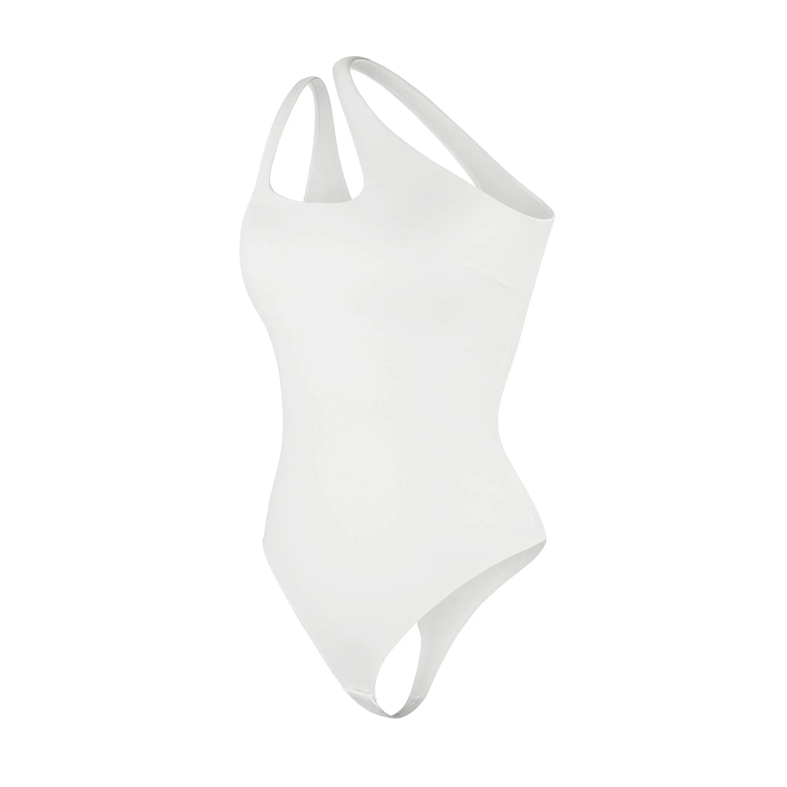 Chic White Asymmetrical One Shoulder Shaping Bodysuit