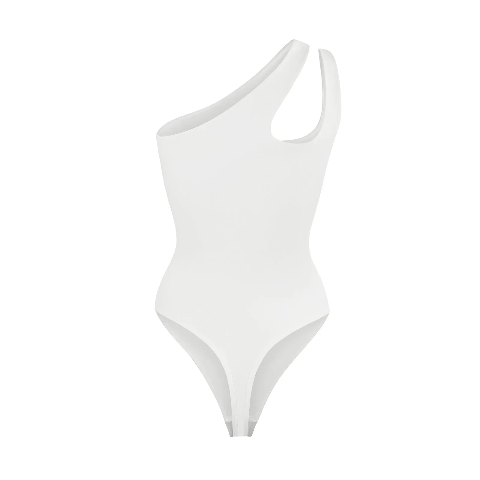 Chic White Asymmetrical One Shoulder Shaping Bodysuit