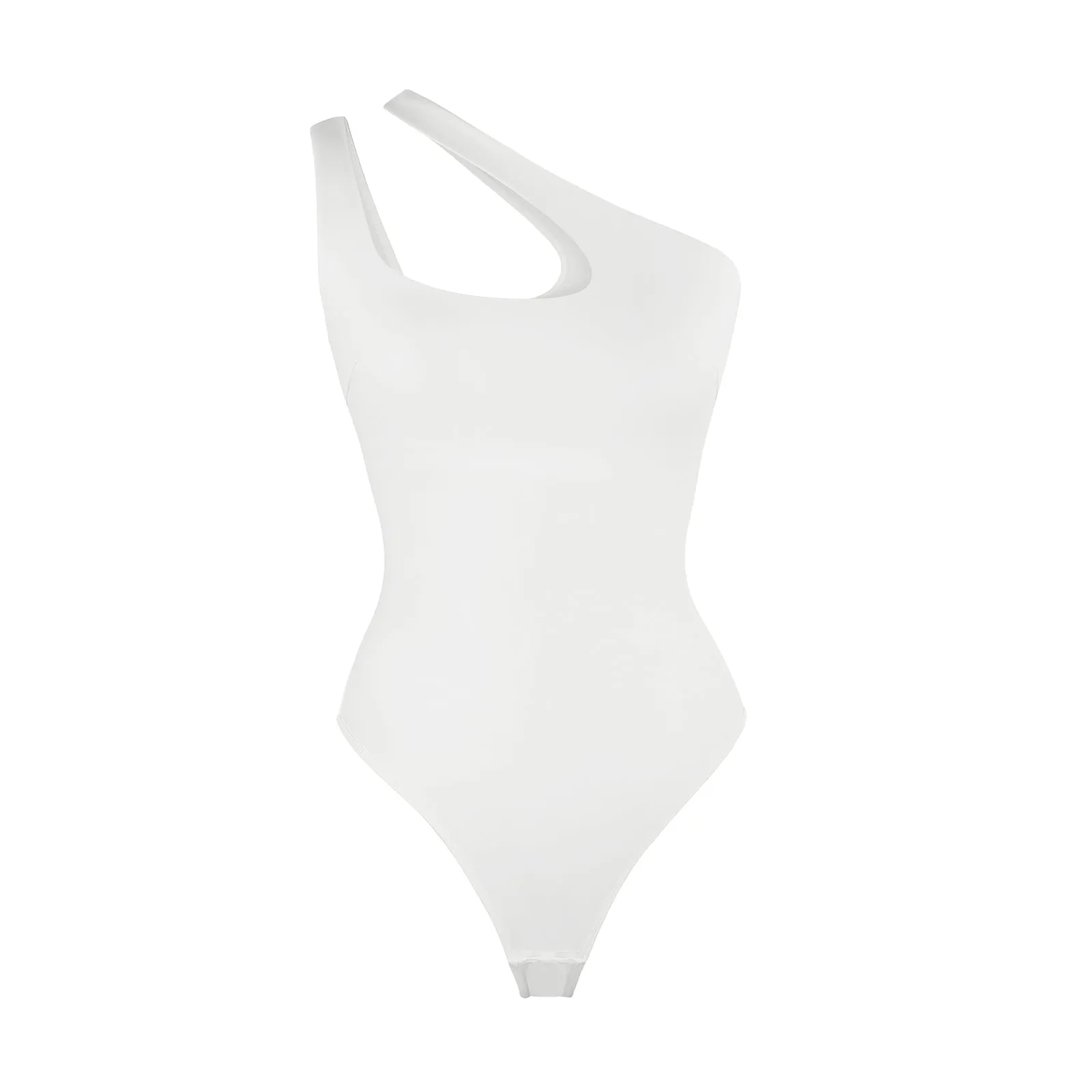 Chic White Asymmetrical One Shoulder Shaping Bodysuit