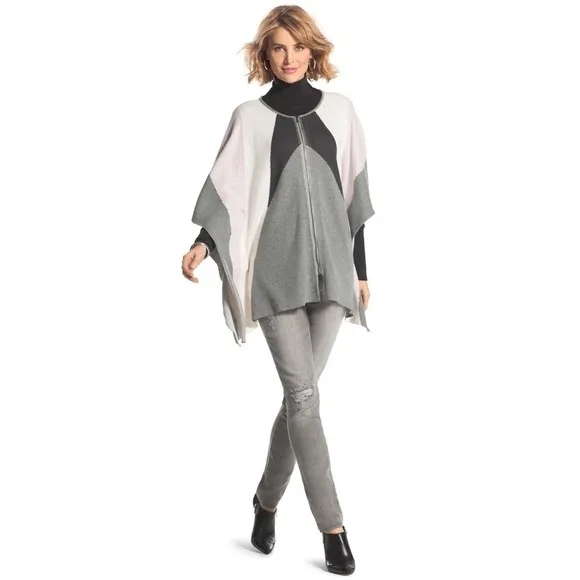 Chico’s Colorblock Zipper Ruana one size