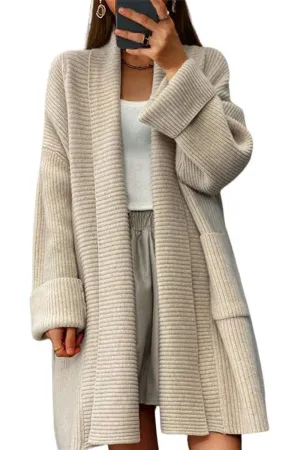 Chouyatou Women's Chunky Open Front Long Cardigan Lightweight Long Sleeve Coatigan Sweater