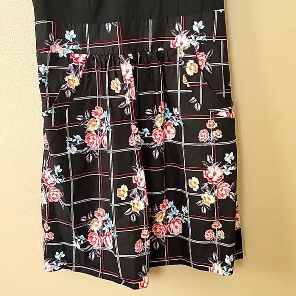 City Chic Black Floral Grid Print Picnic Love Dress - Size 18