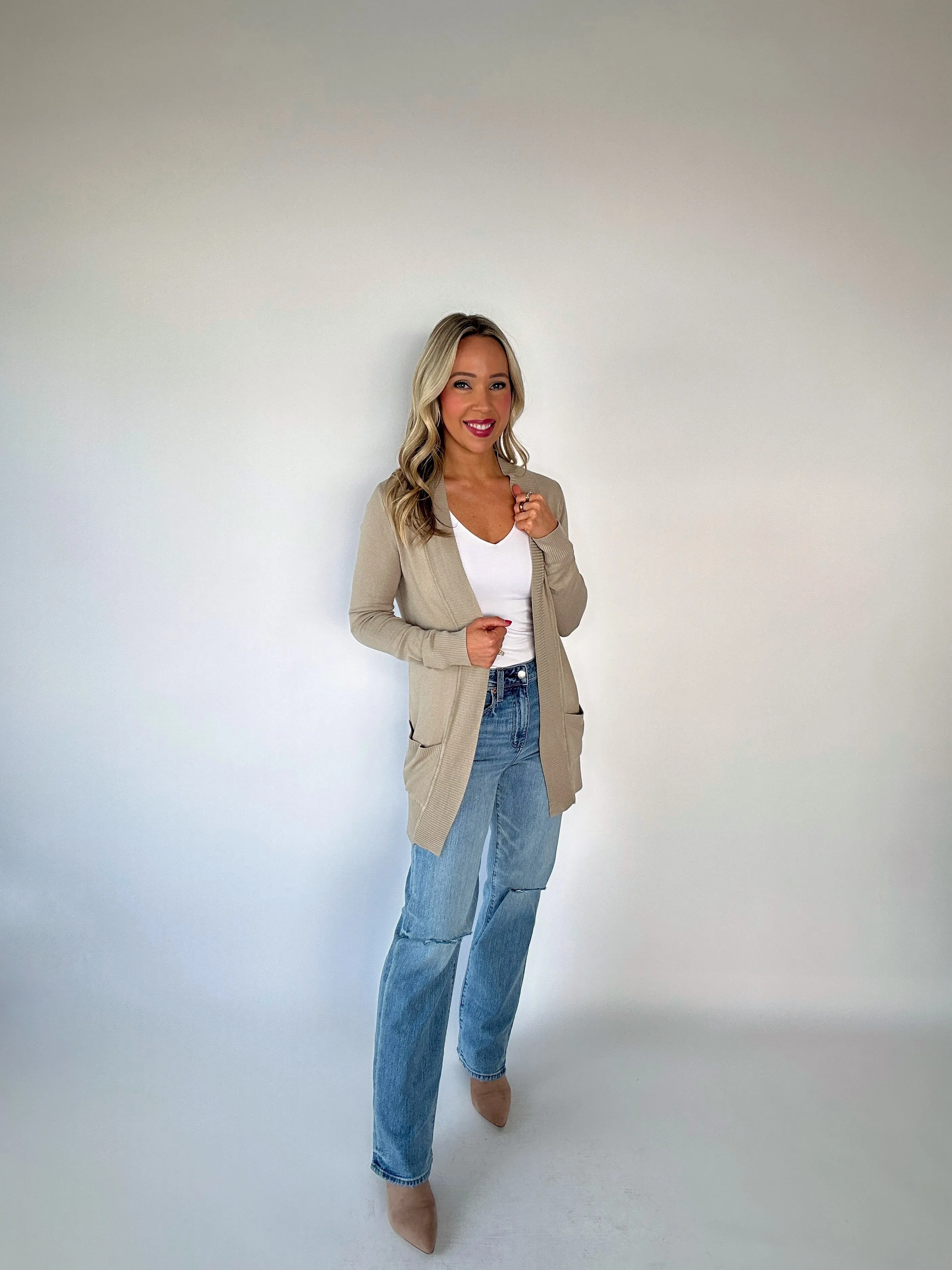 Clean Aesthetic Knit Cardigan - Taupe