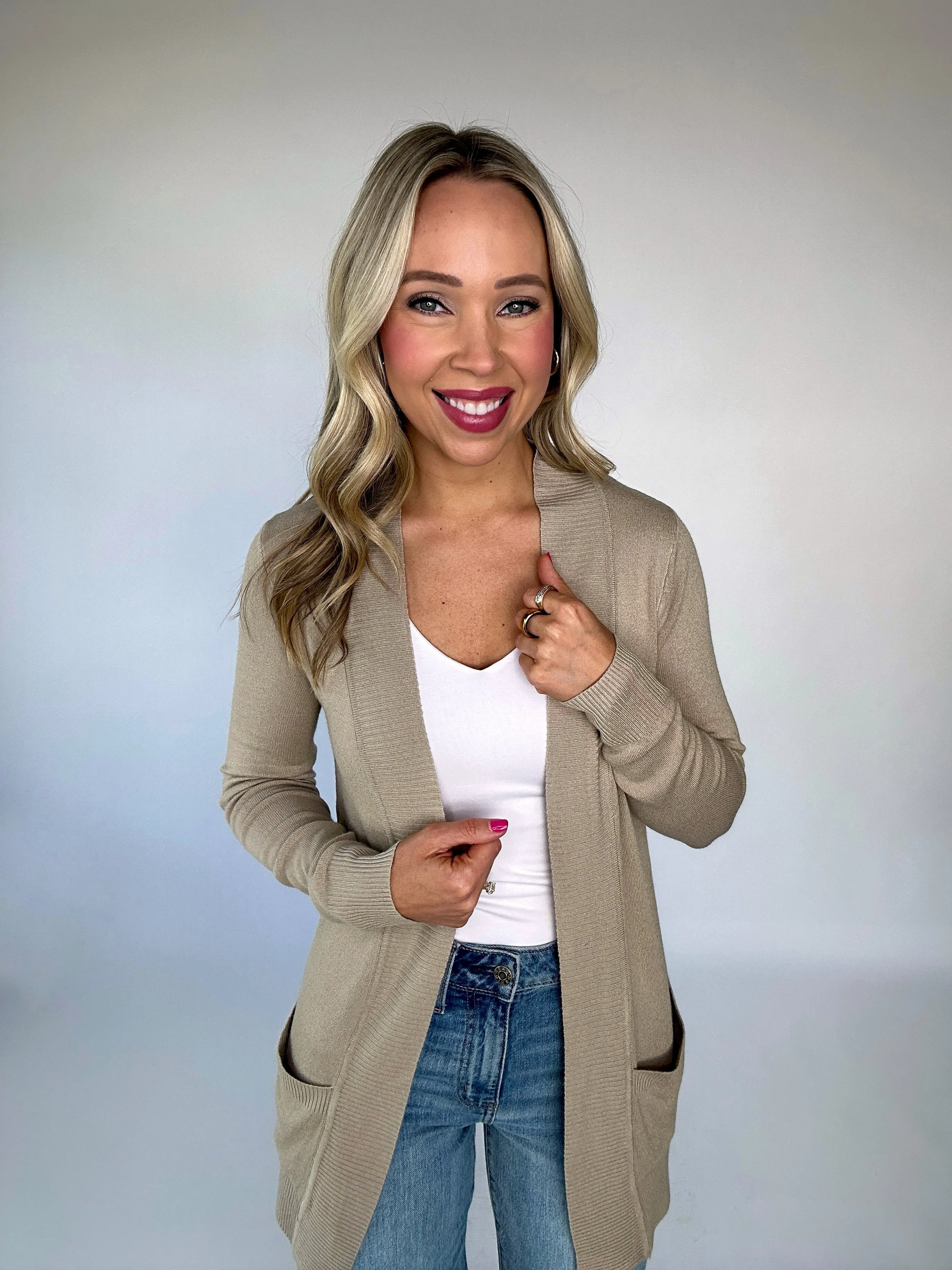 Clean Aesthetic Knit Cardigan - Taupe