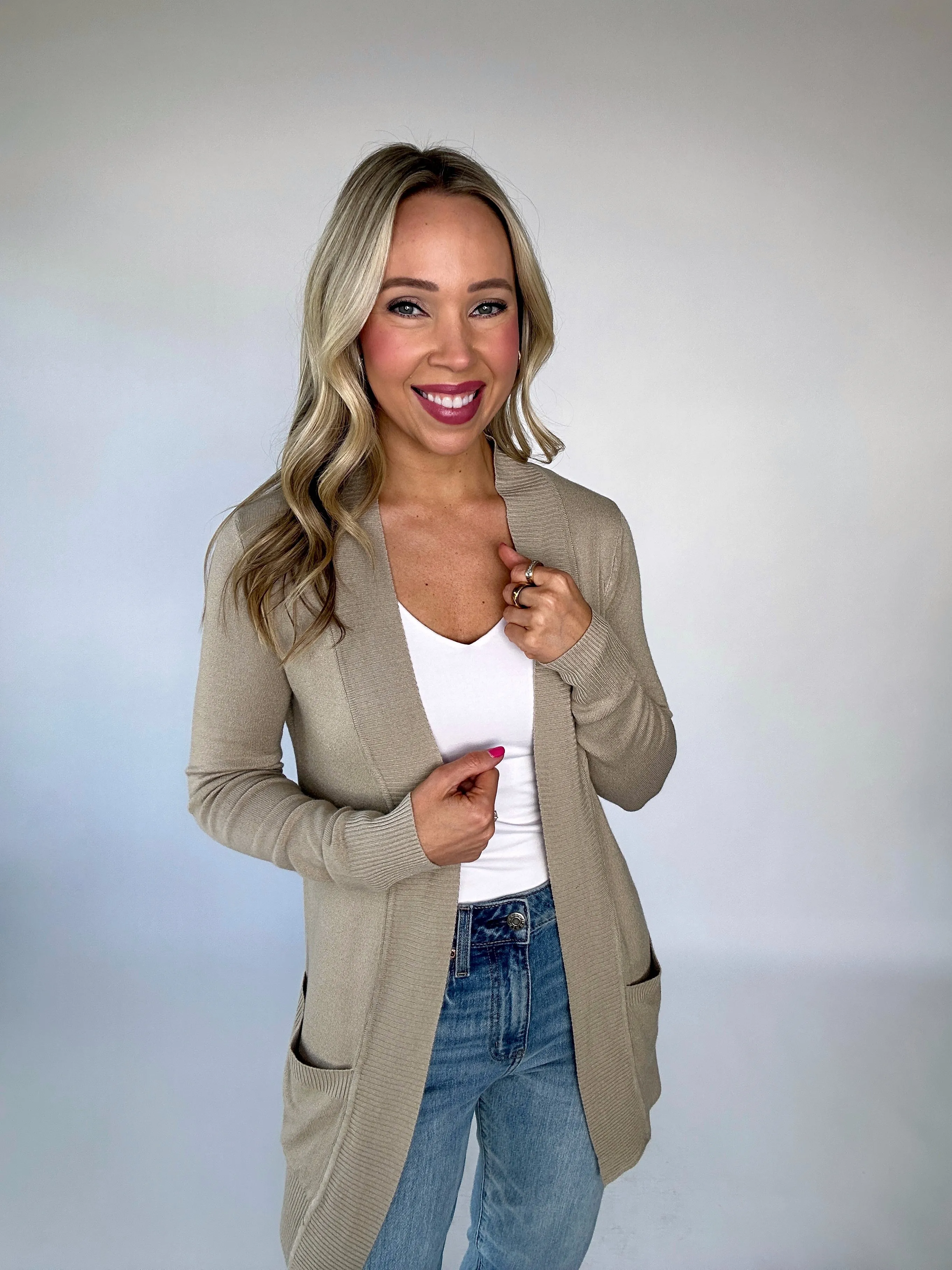 Clean Aesthetic Knit Cardigan - Taupe
