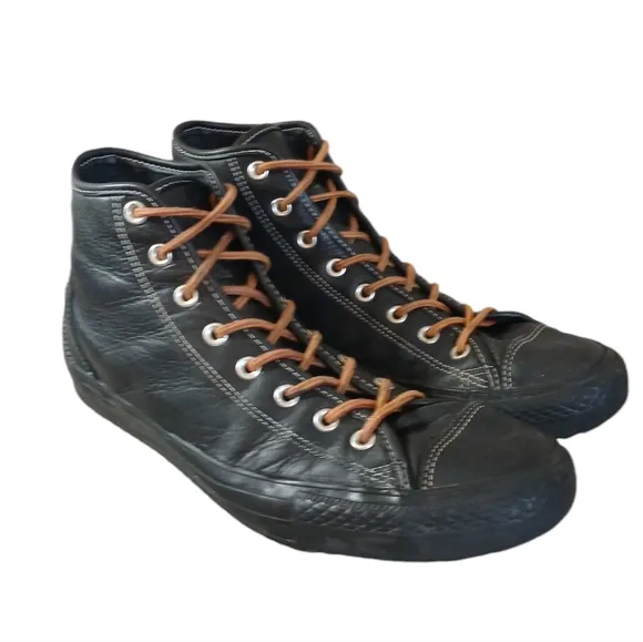CONVERSE Men's Black Leather High Tops Chuck Taylor All Star Sneakers Size 12