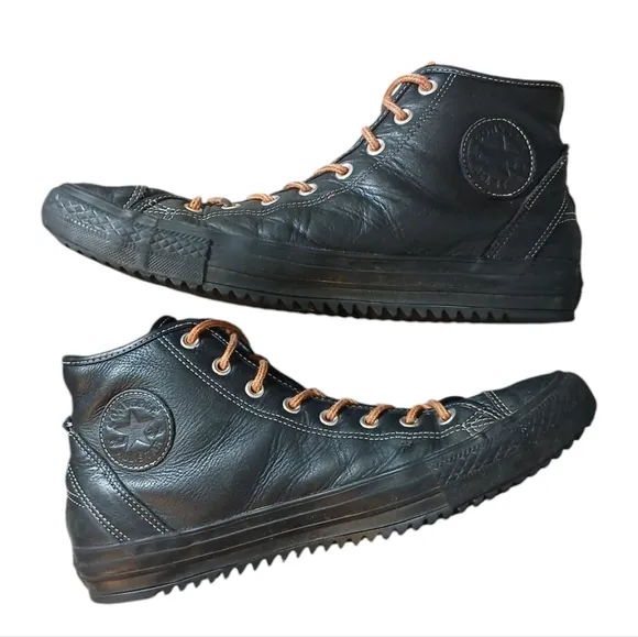 CONVERSE Men's Black Leather High Tops Chuck Taylor All Star Sneakers Size 12