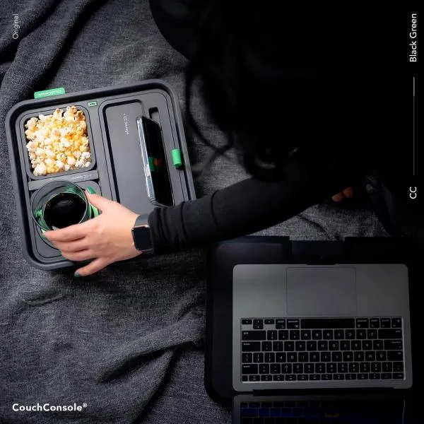 CouchConsole - Cup Holder with Phone Stand Tray (Light Green)