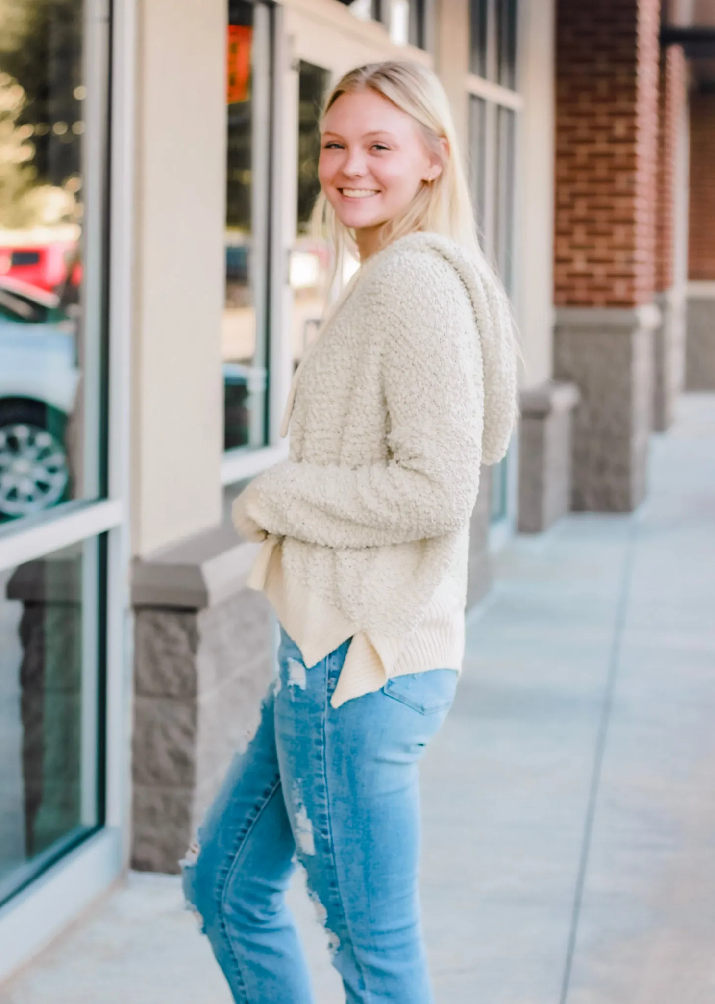 Cozy Up Popcorn Sweater in Cream