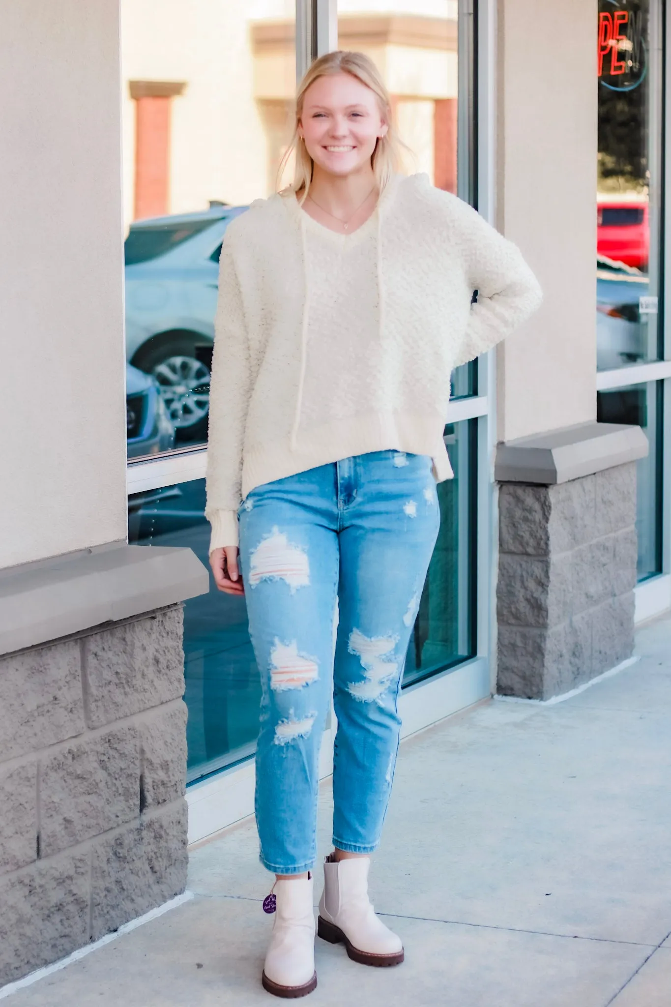 Cozy Up Popcorn Sweater in Cream