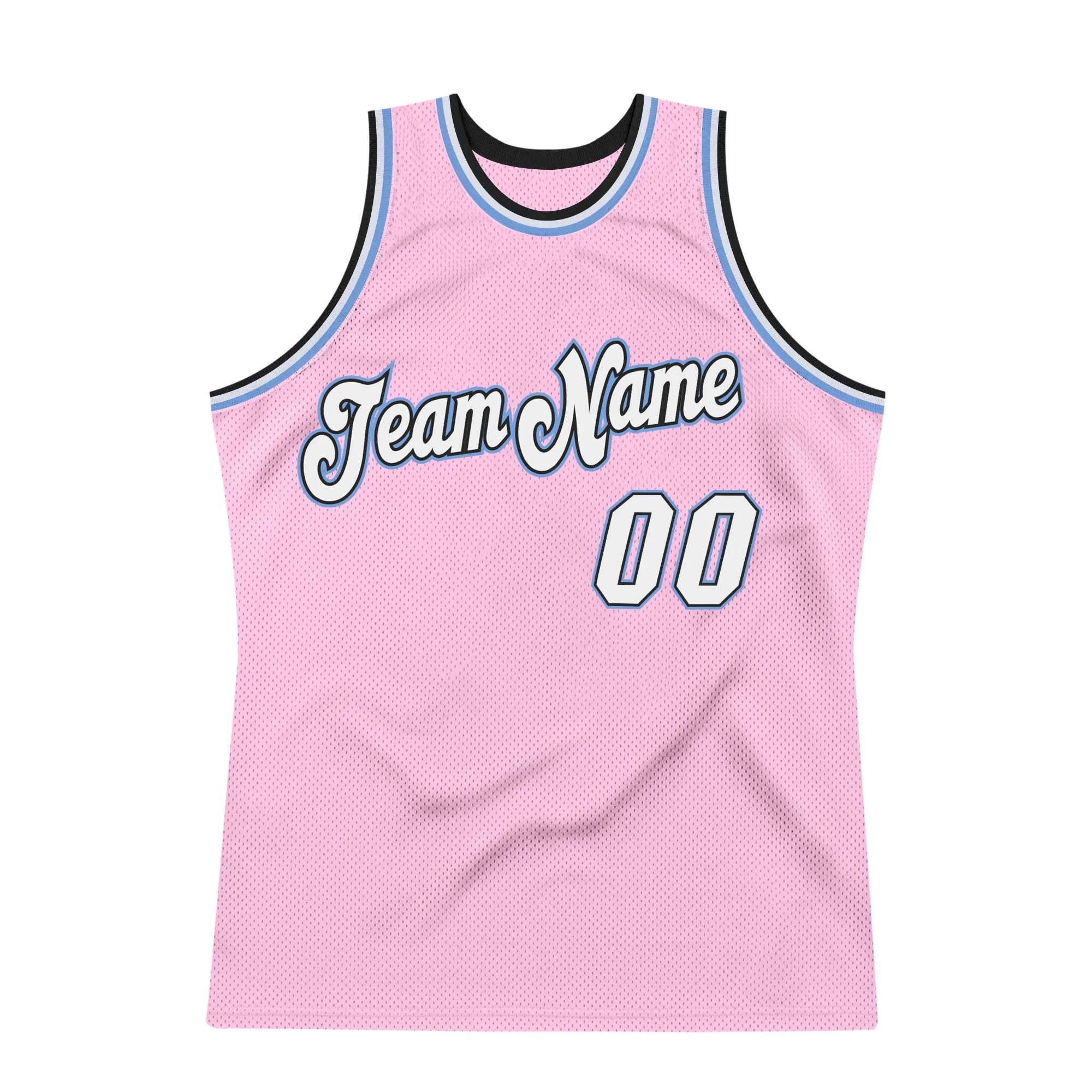 Custom Light Pink White-Light Blue Authentic Throwback Basketball Jersey