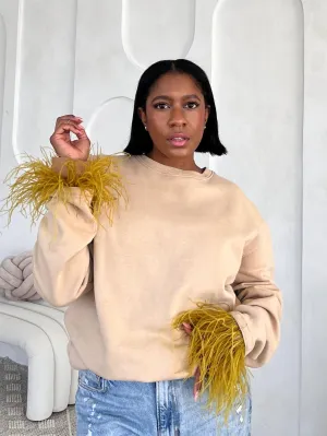 Custom "Effortless Chic" Crew with Feather Trim