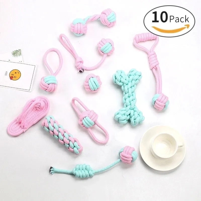 Cute Geometric Molar Long Lasting Tooth Cleaning Woven Ball Dogs Pet Cotton Rope Toy