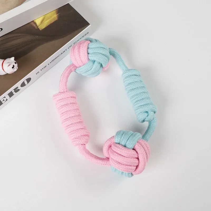 Cute Geometric Molar Long Lasting Tooth Cleaning Woven Ball Dogs Pet Cotton Rope Toy