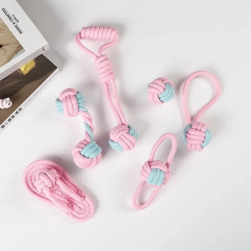 Cute Geometric Molar Long Lasting Tooth Cleaning Woven Ball Dogs Pet Cotton Rope Toy