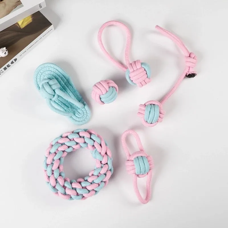Cute Geometric Molar Long Lasting Tooth Cleaning Woven Ball Dogs Pet Cotton Rope Toy