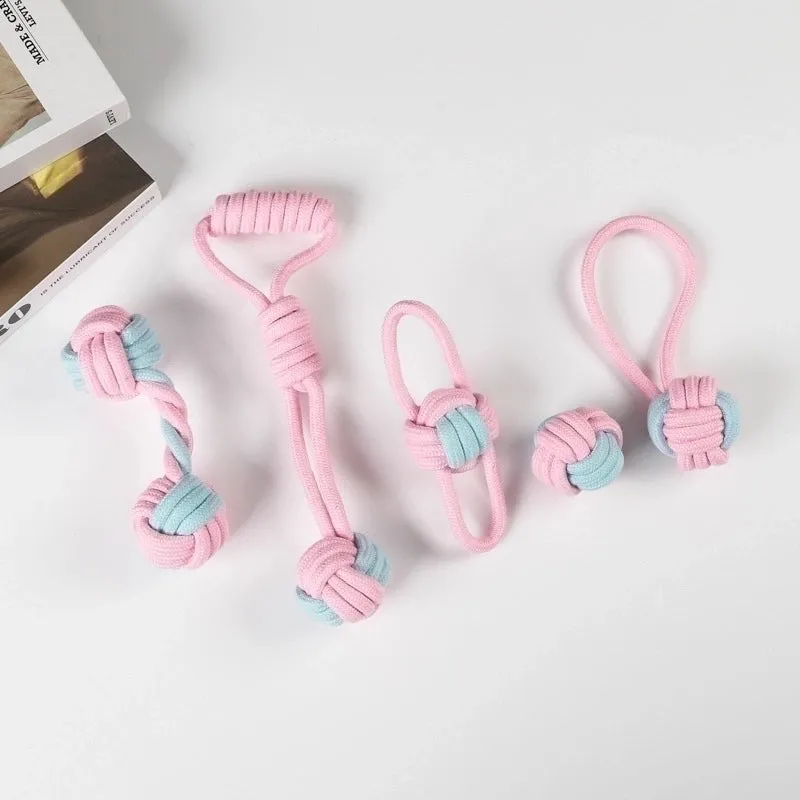 Cute Geometric Molar Long Lasting Tooth Cleaning Woven Ball Dogs Pet Cotton Rope Toy
