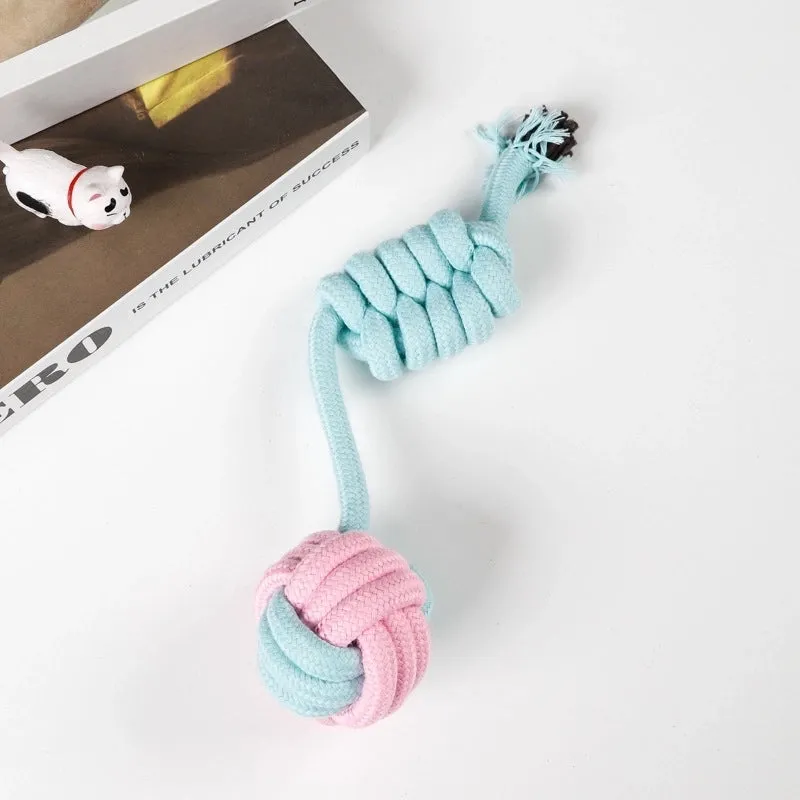 Cute Geometric Molar Long Lasting Tooth Cleaning Woven Ball Dogs Pet Cotton Rope Toy