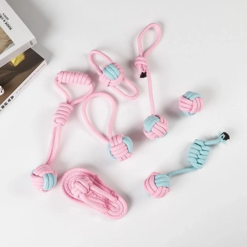 Cute Geometric Molar Long Lasting Tooth Cleaning Woven Ball Dogs Pet Cotton Rope Toy