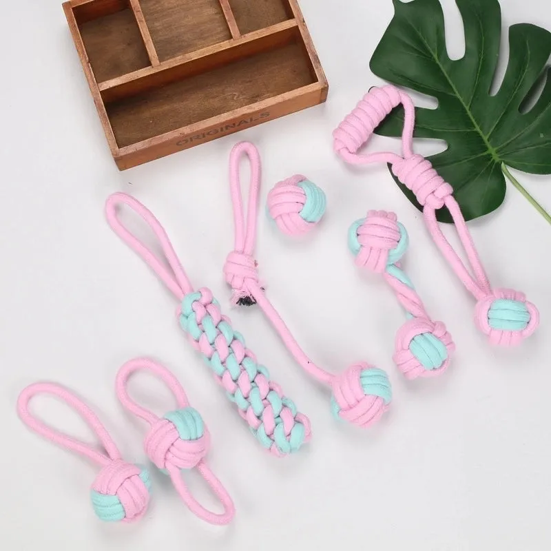 Cute Geometric Molar Long Lasting Tooth Cleaning Woven Ball Dogs Pet Cotton Rope Toy