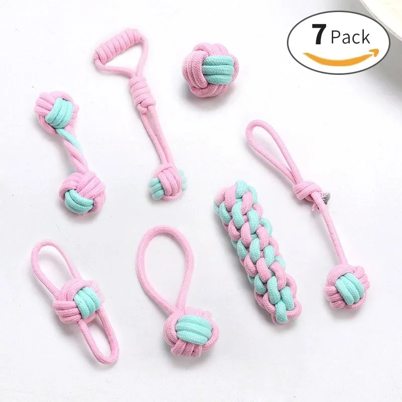 Cute Geometric Molar Long Lasting Tooth Cleaning Woven Ball Dogs Pet Cotton Rope Toy