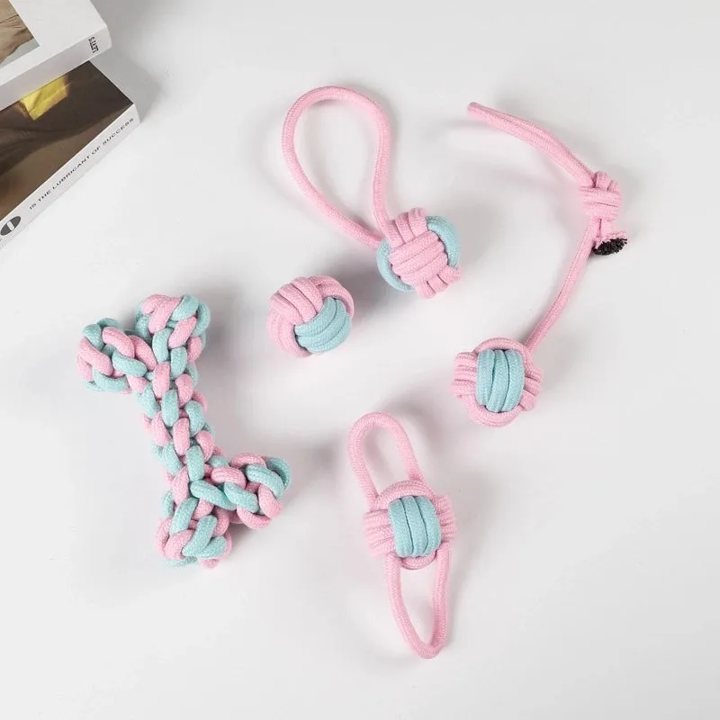 Cute Geometric Molar Long Lasting Tooth Cleaning Woven Ball Dogs Pet Cotton Rope Toy