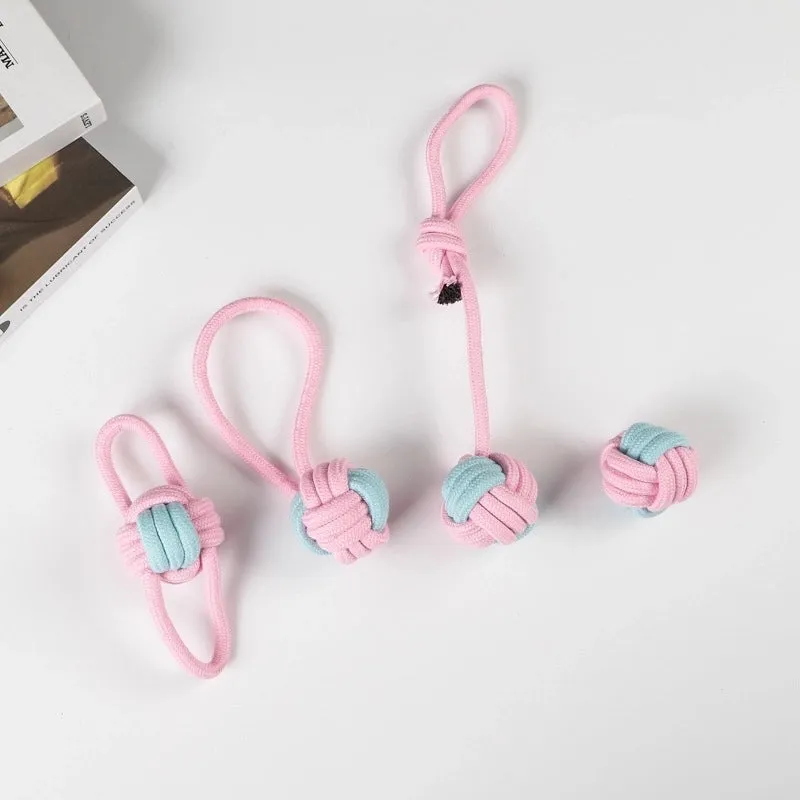 Cute Geometric Molar Long Lasting Tooth Cleaning Woven Ball Dogs Pet Cotton Rope Toy