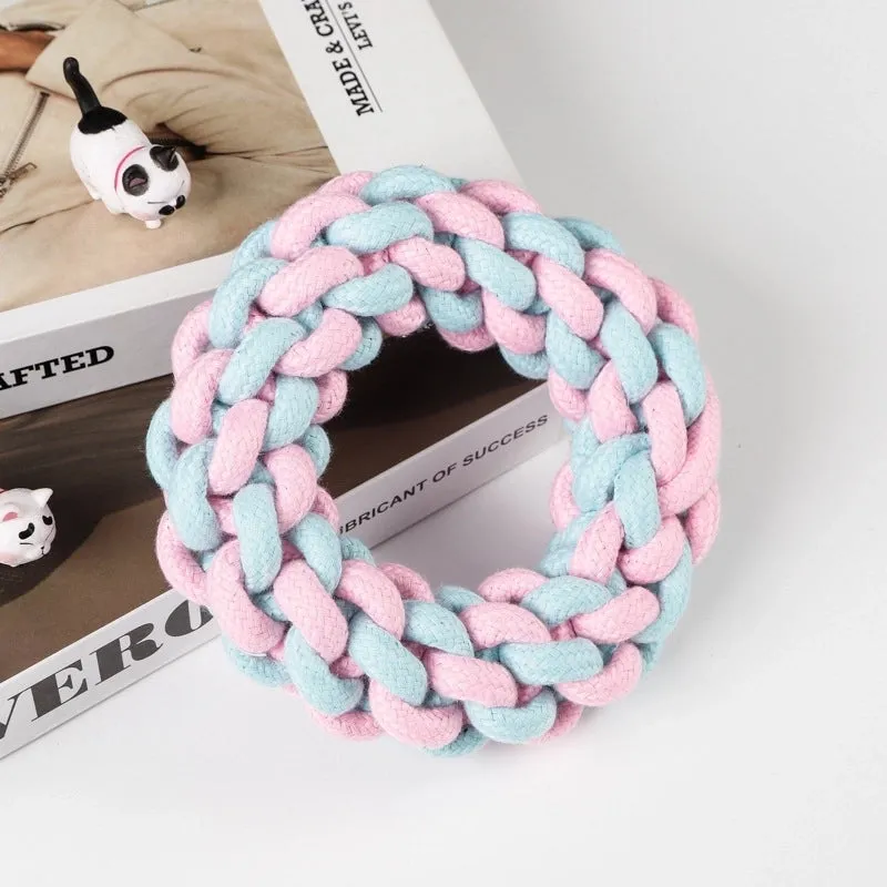 Cute Geometric Molar Long Lasting Tooth Cleaning Woven Ball Dogs Pet Cotton Rope Toy