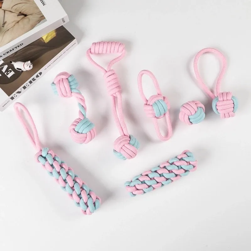 Cute Geometric Molar Long Lasting Tooth Cleaning Woven Ball Dogs Pet Cotton Rope Toy
