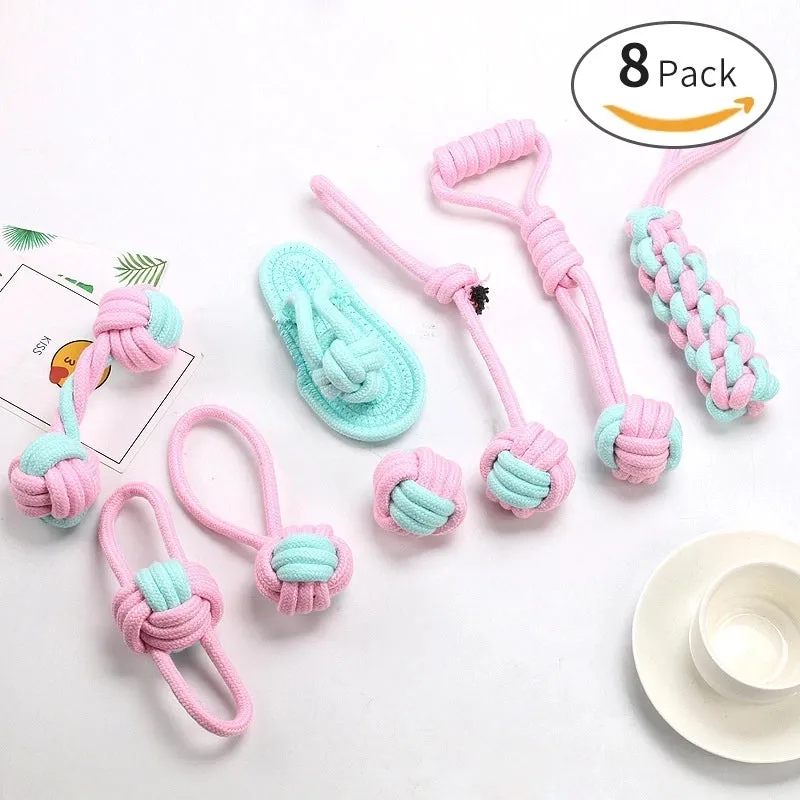 Cute Geometric Molar Long Lasting Tooth Cleaning Woven Ball Dogs Pet Cotton Rope Toy