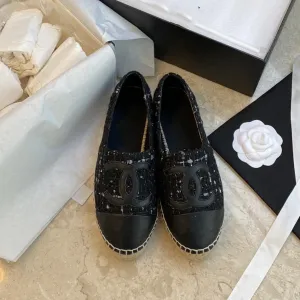 espadriles black white tweed black lambskin
