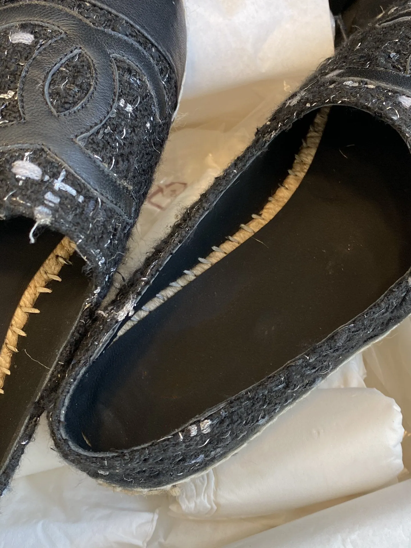 espadriles black white tweed black lambskin