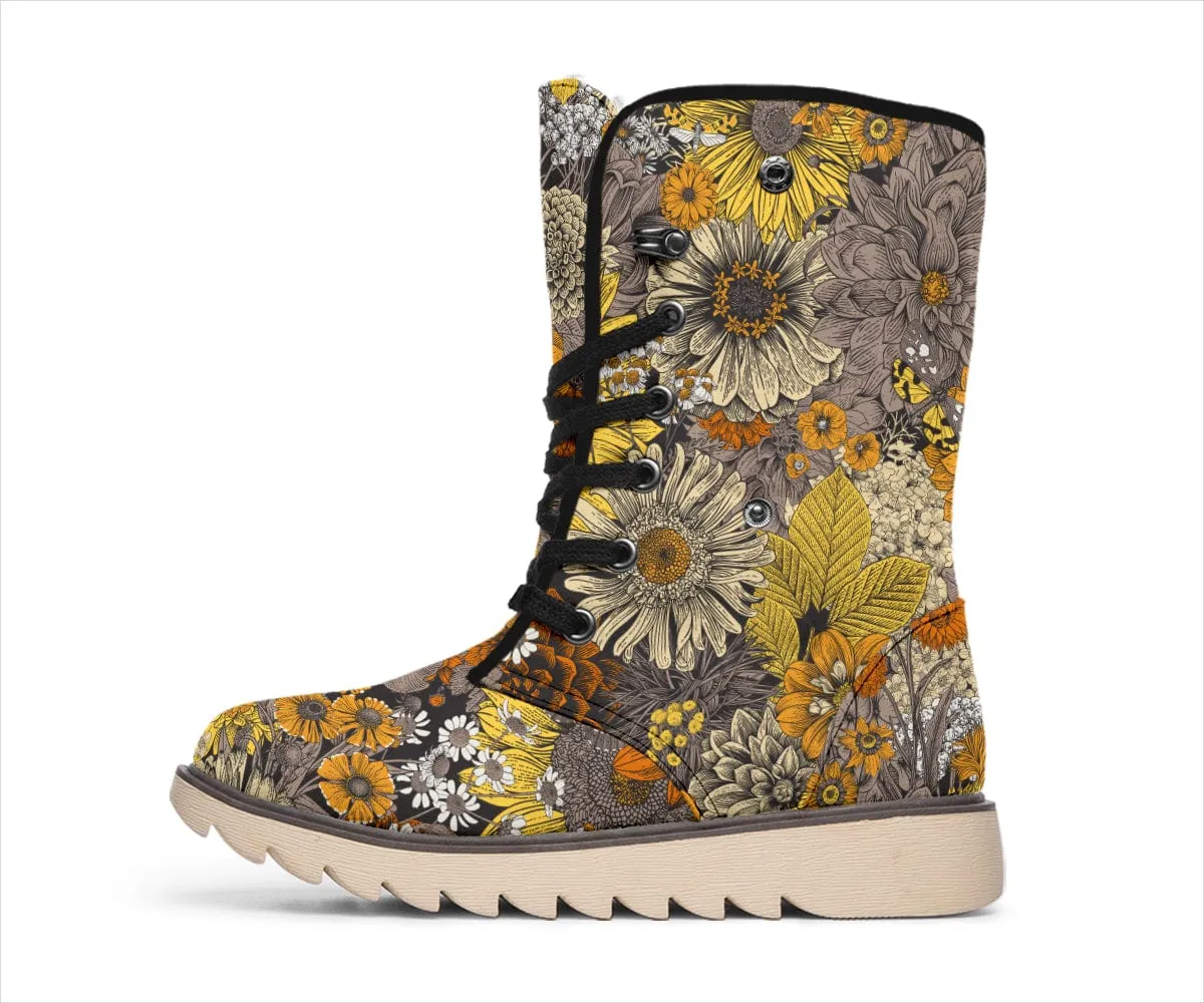 Fall Flowers Suede Snow Boots