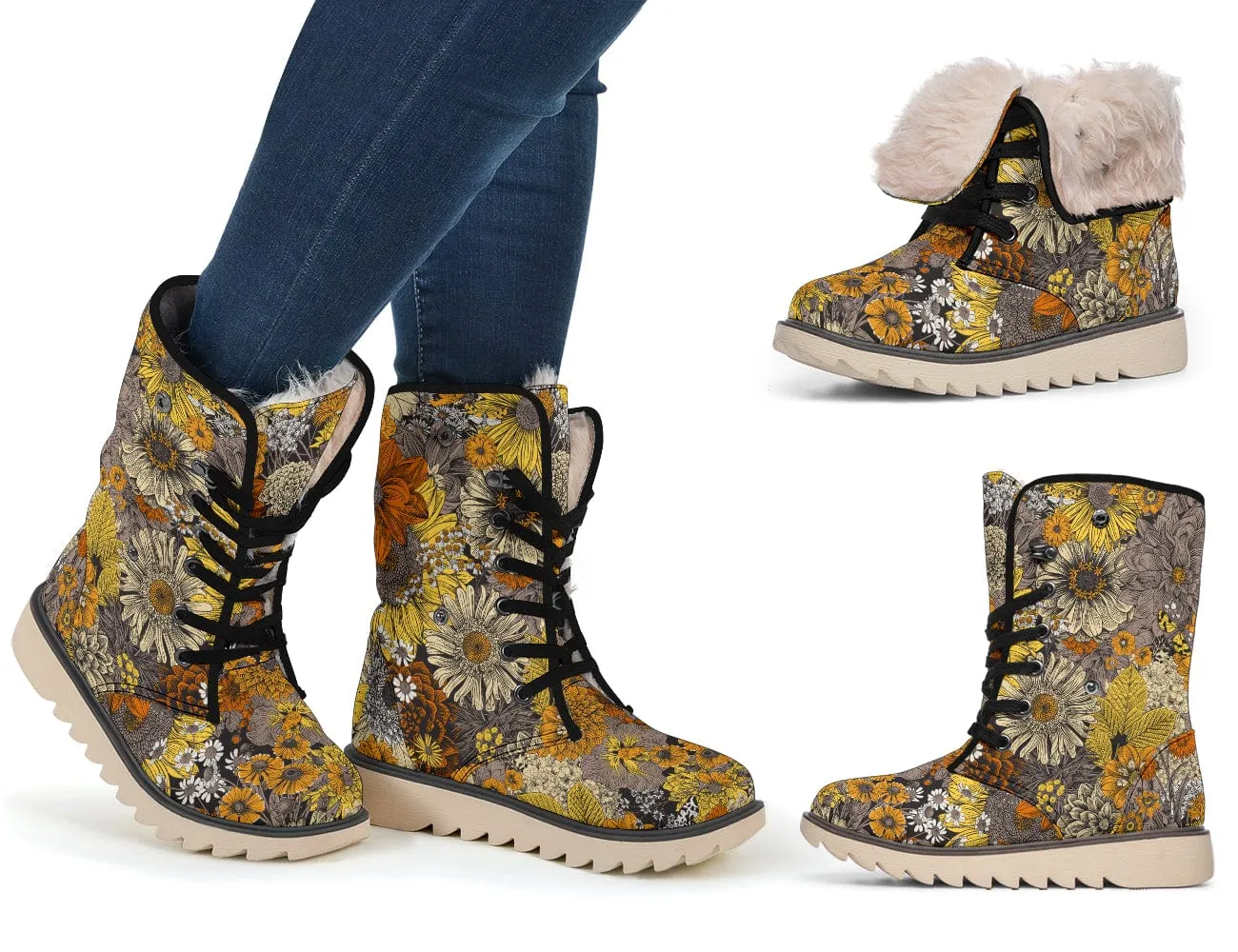 Fall Flowers Suede Snow Boots