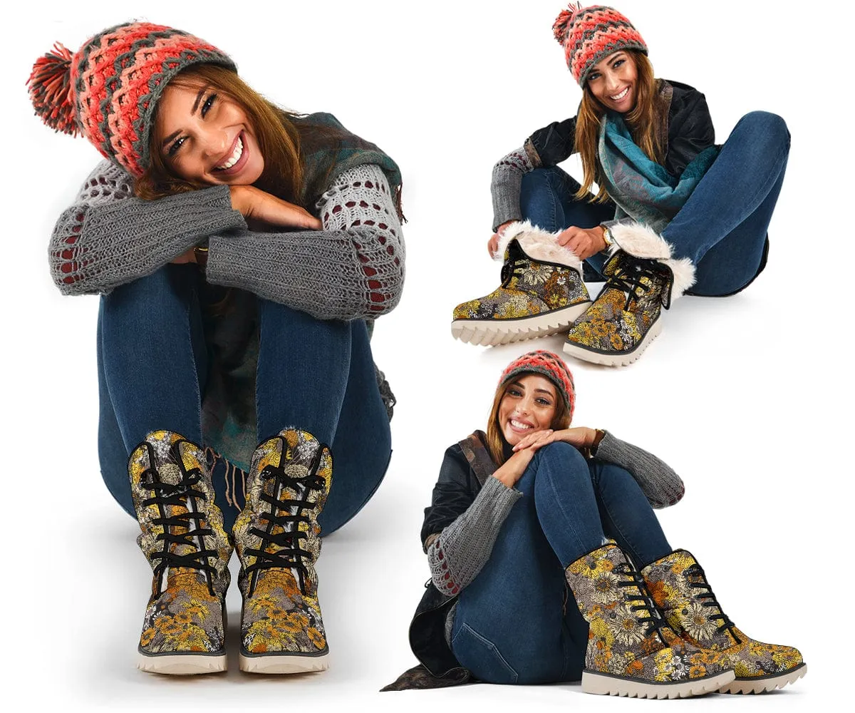 Fall Flowers Suede Snow Boots