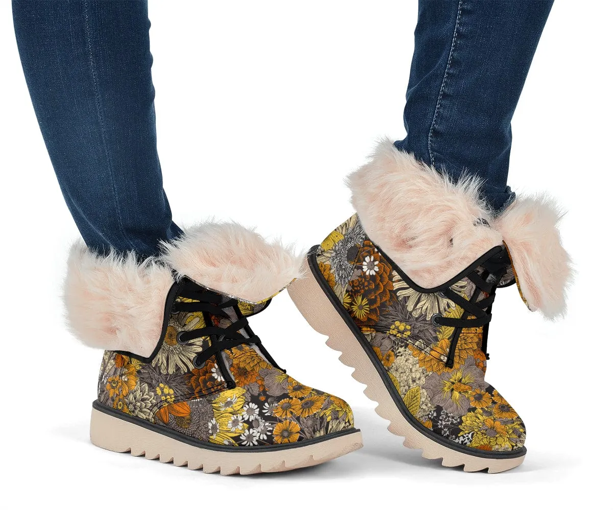 Fall Flowers Suede Snow Boots