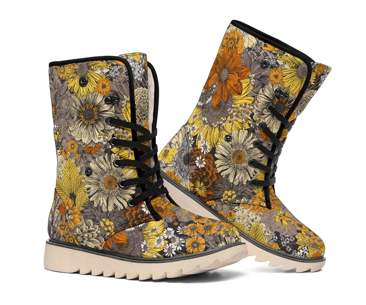 Fall Flowers Suede Snow Boots