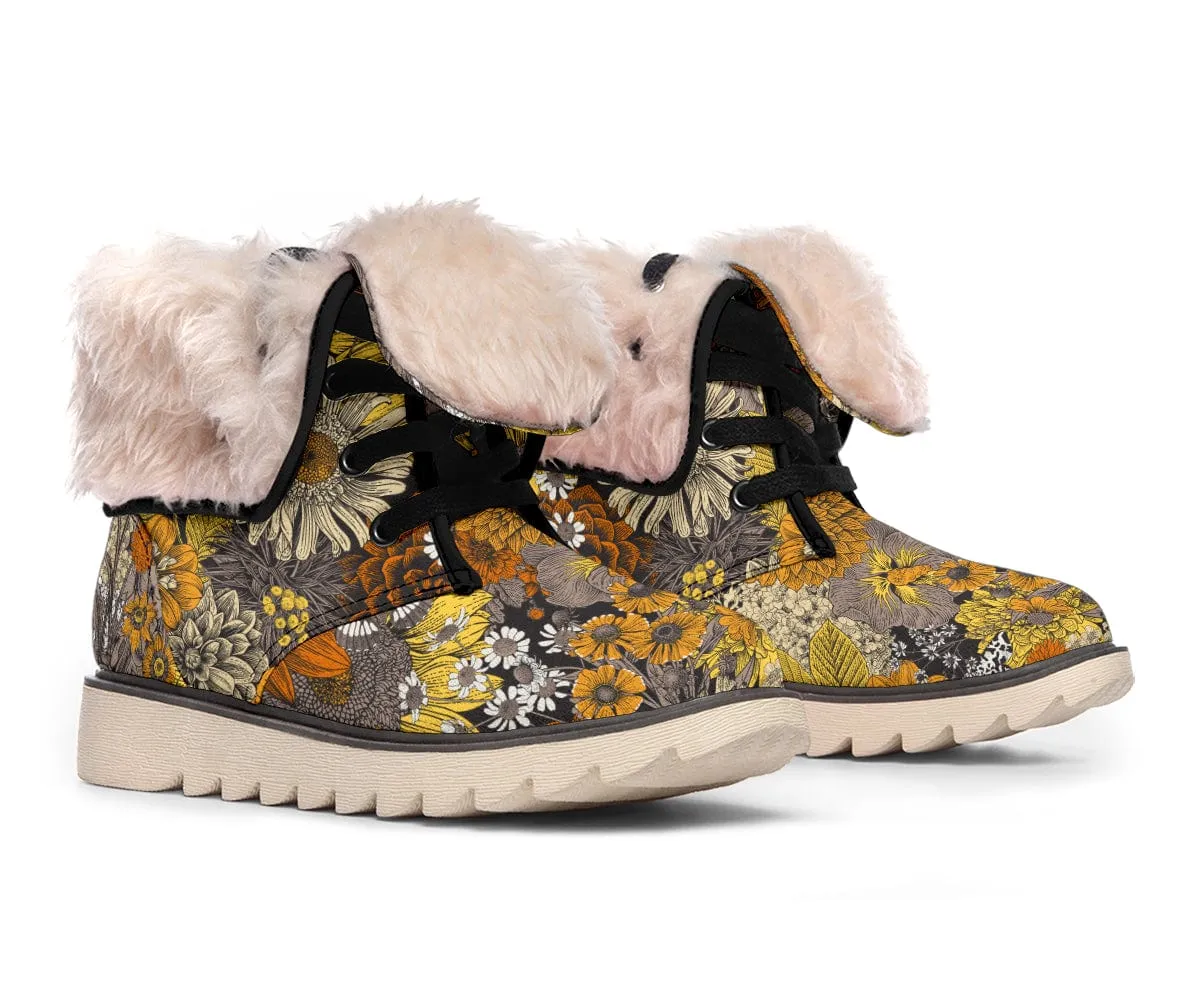 Fall Flowers Suede Snow Boots