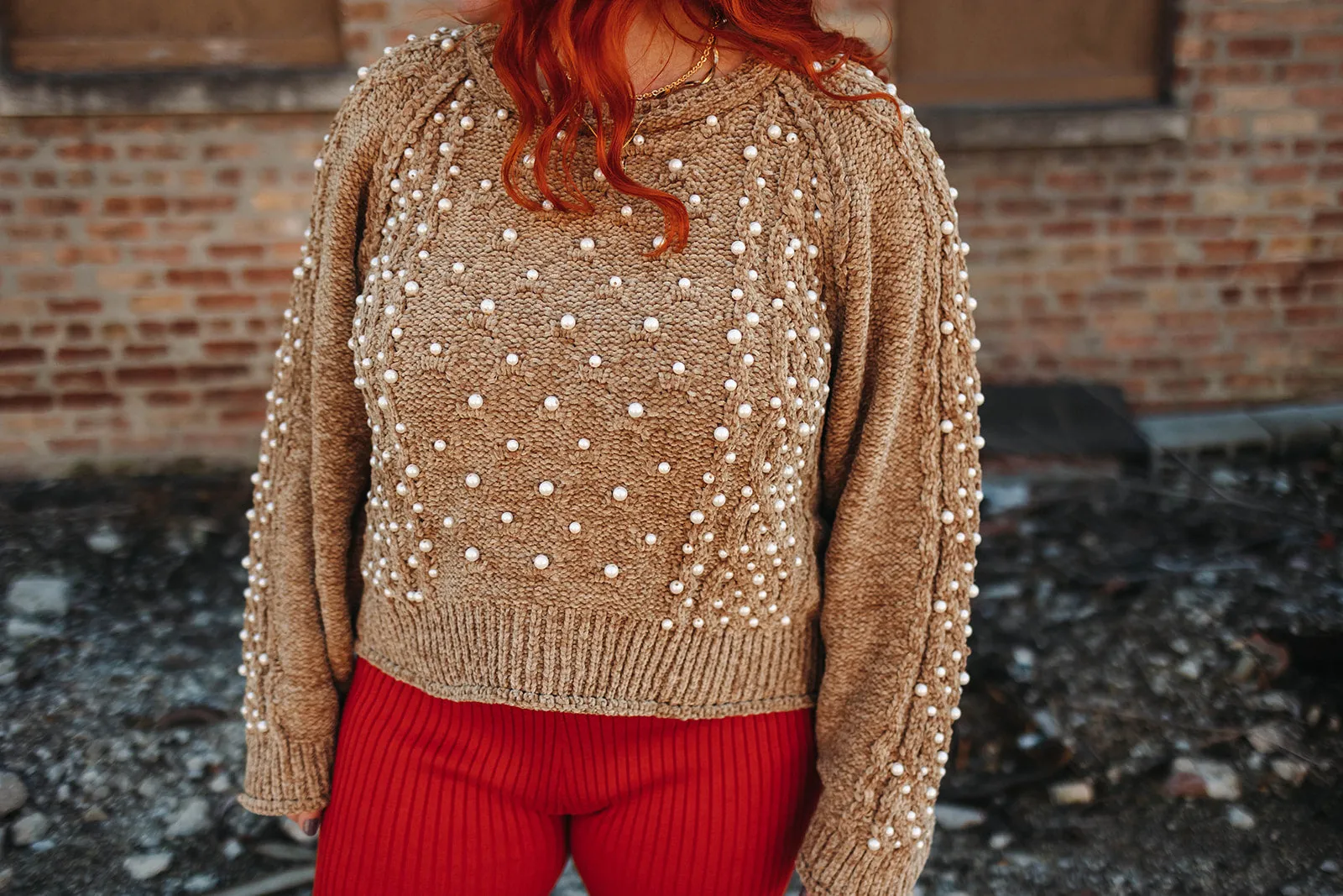 farrah chenille pullover in pearls