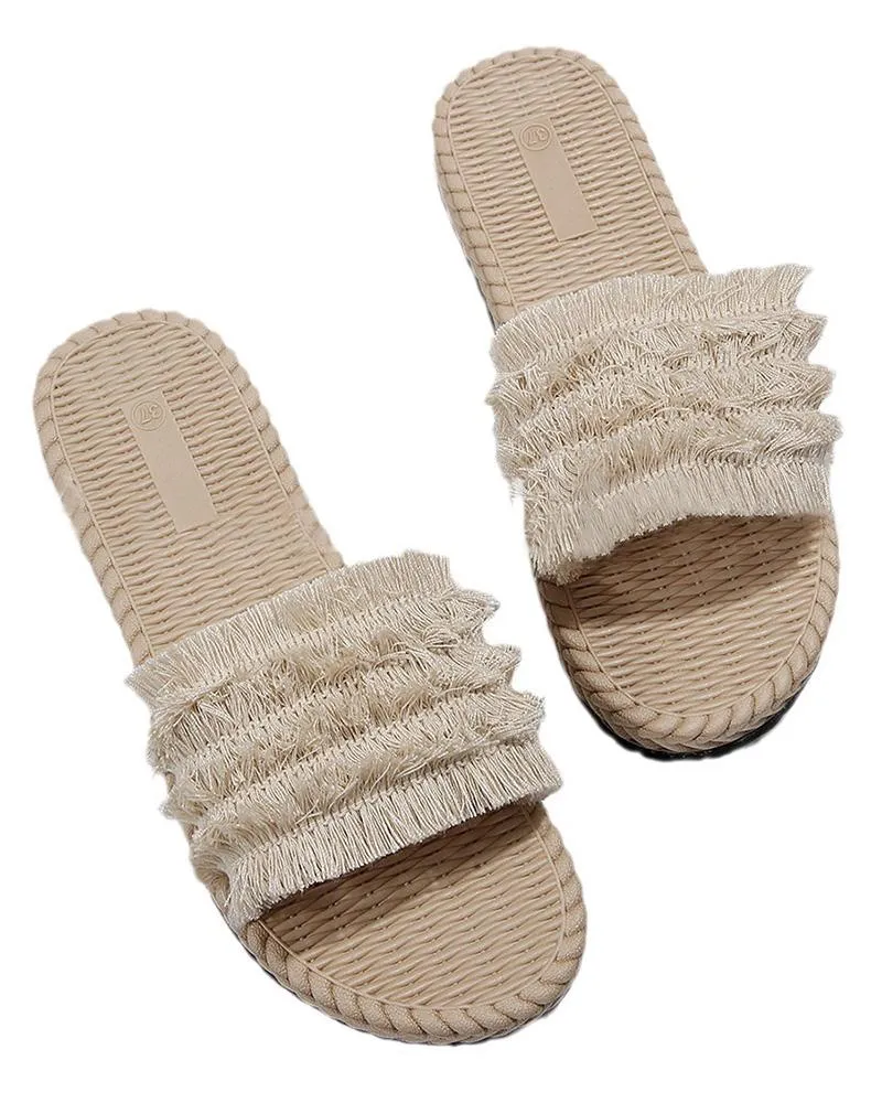 Fringe Hem Summer Beach Slippers